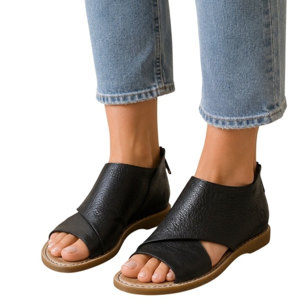 Born Black Leather Open-Toe Ankle Sandals